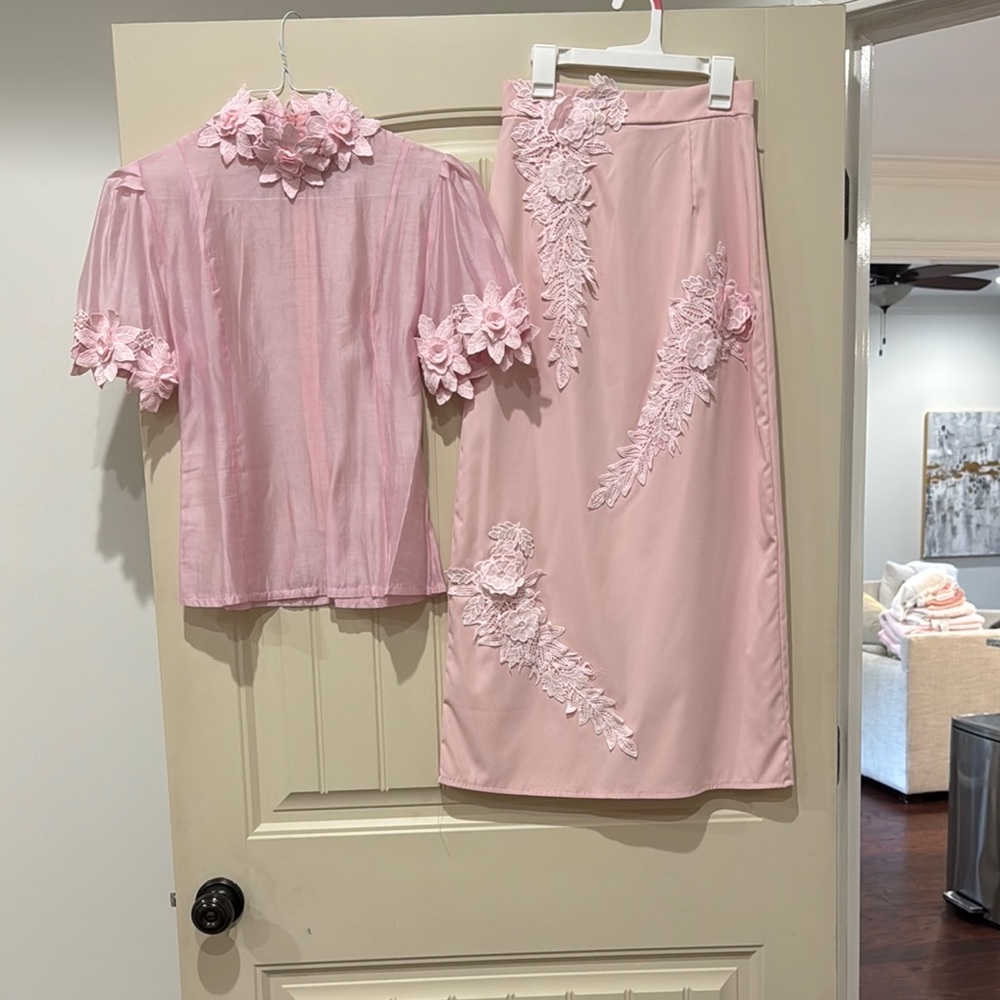 Pink Lace Top and Skirt Set